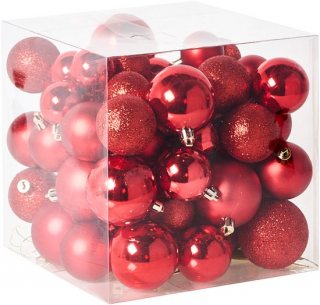 TYIN- Set van 60 kerstballen - Rood - Synthetisch
