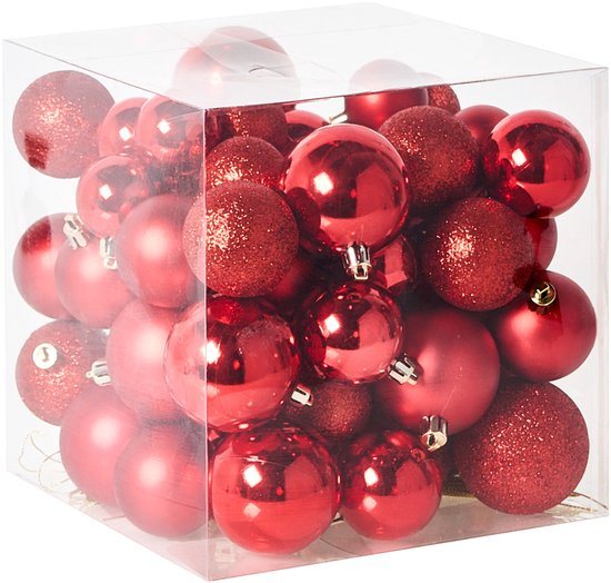 TYIN- Set van 60 kerstballen - Rood - Synthetisch
