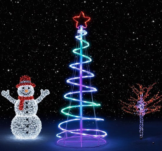 MUPOO Spiraal Kerstboom RGB voor buiten -IP66 1.2 meter met 73 LED's - Spiraalvormige kerstverlichting waterdicht-8 modusknoppen-12 lichtmodi- timer- Buigzaam-Opvouwbaar - Met afstandsbediening - Voor tuin & terras