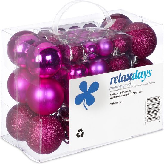 kerstballen - set van 50 - onbreekbaar - plastic - ∅ 3, 4 & 6 cm - paars-roze