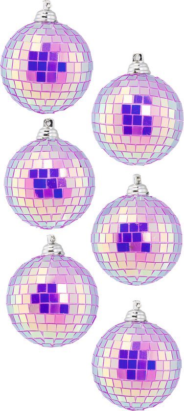 KIMU 6x Discobal Ø 6 cm Klein Iridescent Paars - Discobol Spiegelbol Glitterbol Glitter Spiegeltjes Disco Bal Bol Decoratie Kerstballen Kerstbal Festival