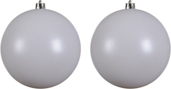 Decoris Kerstbal - 2x - wit - groot - 14 cm - kunststof - glans - kerstversiering