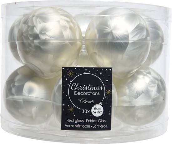 Decoris Kerstballen - 10x st - wit ijslak - 6 cm - glas - mat/glans - kerstversiering