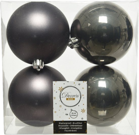 Decoris Kerstballen - 4x st - antraciet grijs - D10 cm - kunststof - kerstversiering