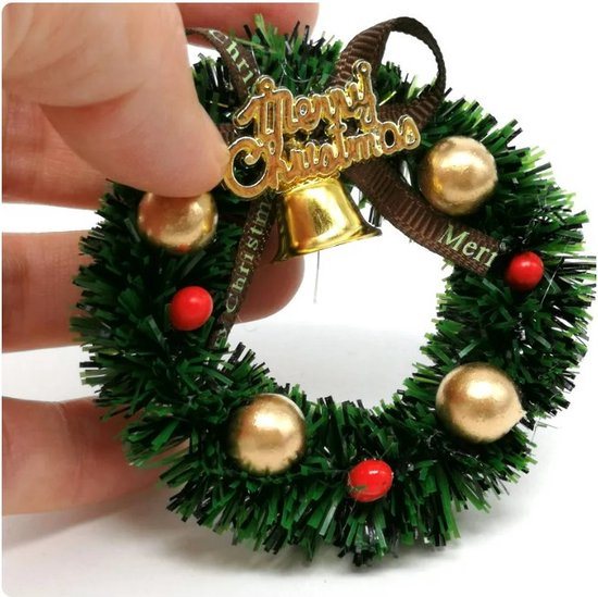 FSW-Products - Miniatuur Kerstkrans - 1 Stuk - Kerstdecoratie - 6cm dia - Kerstversiering - Kersttafel Versieren