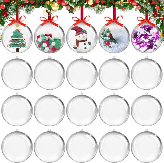 20 stuks kerstballen plastic - transparante kerstballen - kerstballen opbergbox - om kerstboomversiering mee te vullen - voor kerstversiering - kerstversiering decoratie binnen - kerstbomen - bruiloften - feesten - doe-het-zelf decoraties - 8cm