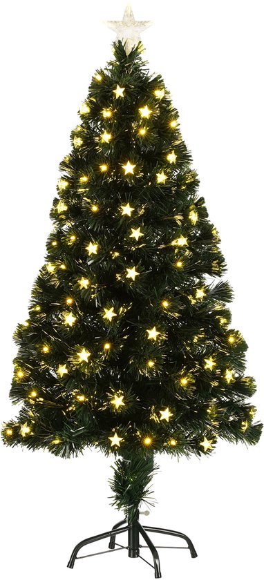 Luca Lighting Mercury Kerstboom met Fibre Optic Verlichting - Kerstversiering voor Binnen met 135 LED Lampjes - Kunstboom Rond met Sterrenpiek - H120 x Ø55 cm - Groen