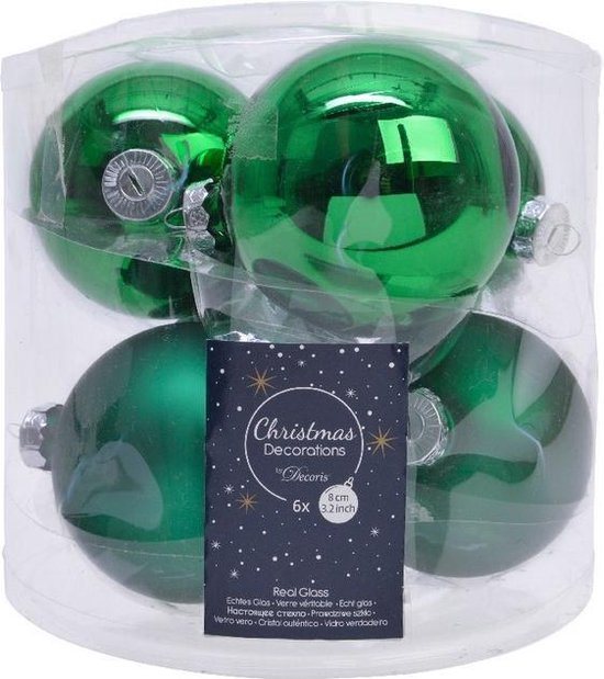 6x Kerst groene glazen kerstballen 8 cm - glans en mat - Glans/glanzende - Kerstboomversiering kerst groen