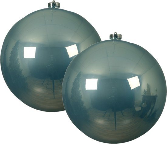 2x stuks kunststof kerstballen lichtblauw - 14 cm - glans - Onbreekbare plastic kerstballen