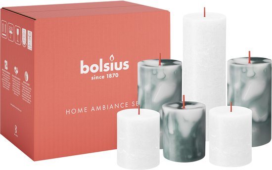 Bolsius - Marmer kaarsen set - Marble - Malachite Green - 6 stuks