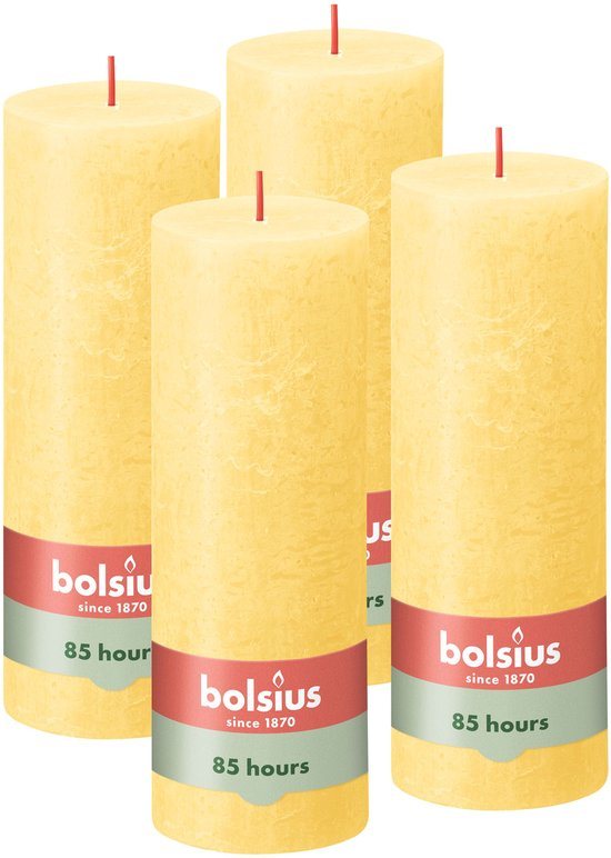 Bolsius - Rustieke Kaars - 4 Stuks - Licht Geel - 19cm