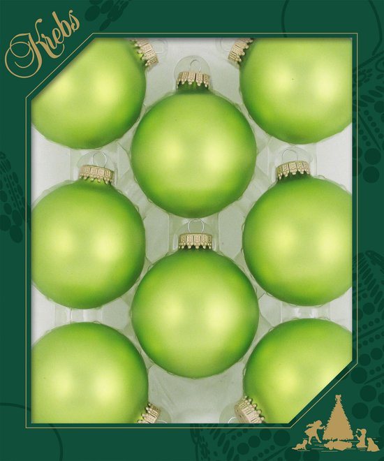 Krebs kerstballen - 8x - parrot velvet groen kleur - D7 cm - glas - kerstversiering - kerstboomversiering