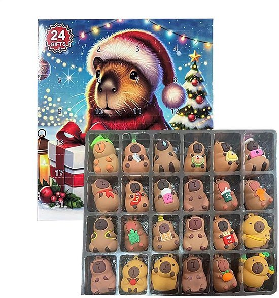 Capybara adventskalender 2026 - 24 dagen kerst countdown speelgoed - kalender speelset voor de feestdagen - verjaardagen - voor kinderen en volwassenen