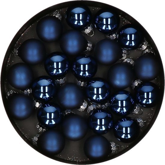 Othmar Decorations mini kerstballen - 24x st - donkerblauw - glas - 2,5 cm