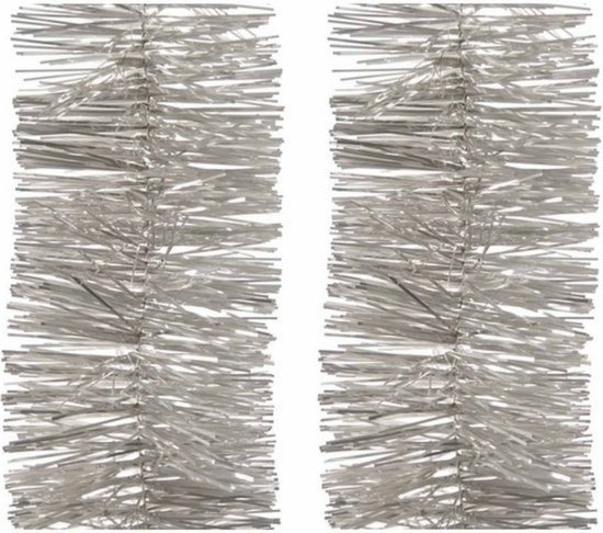 Decoris kerstslinger - 2x - zilver/champagne - 270 x 7 cm - folie/lametta - glans - kerstversiering