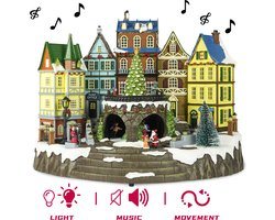 Kristmar Kerstdorp met draaiende kerstboom, verlichte huisjes en vrolijke schaatsers – Kersthuisje met verlichting, muziek en beweging – Kersthuisjes met LED verlichting – L42xB26xH32 cm – 4.5V – Plastic - Multicolor