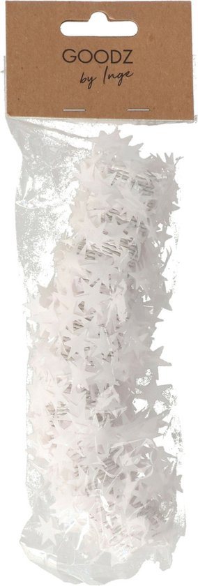 Inge Christmas Goods Spiraal kerstslinger - wit -folie - 750 cm- sterren -kerstboomslinger