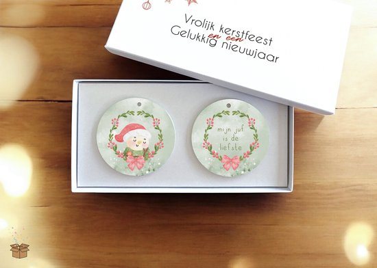 Cadeauset - Kersthangers - Juf is de liefste - Cadeau juf kerstbal