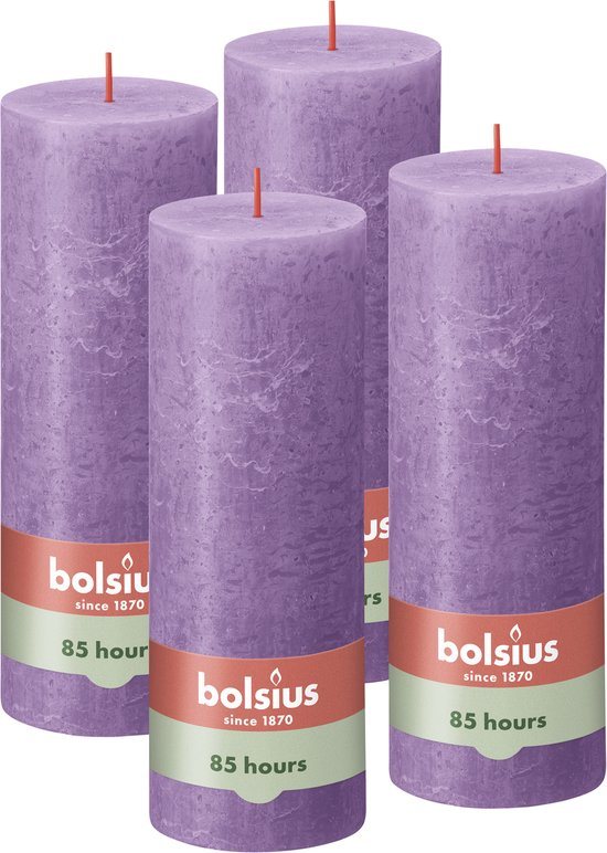 Bolsius - Rustieke Kaars - 4 Stuks - Paars - Violet - 19cm