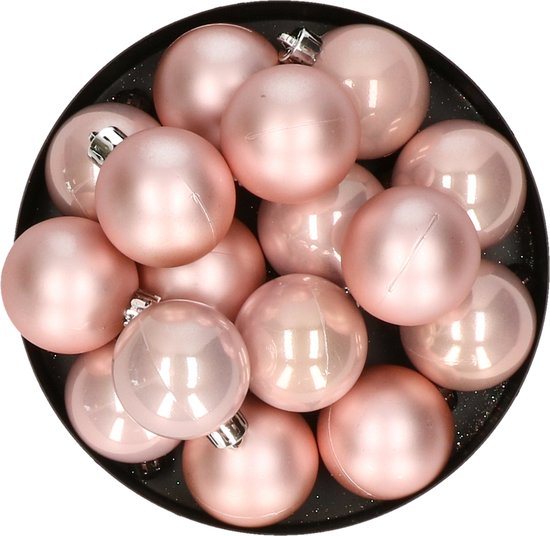 Decoris kleine kerstballen - 32x st - lichtroze - 4 cm - kunststof - onbreekbare kerstversiering