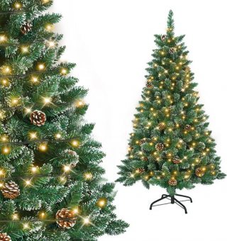 Kunstkerstboom Met LED-Verlichting 1,8m - Realistische PVC Takken Met Sneeuw-Effect - Kindveilig & Brandveilig - Inclusief Standaard