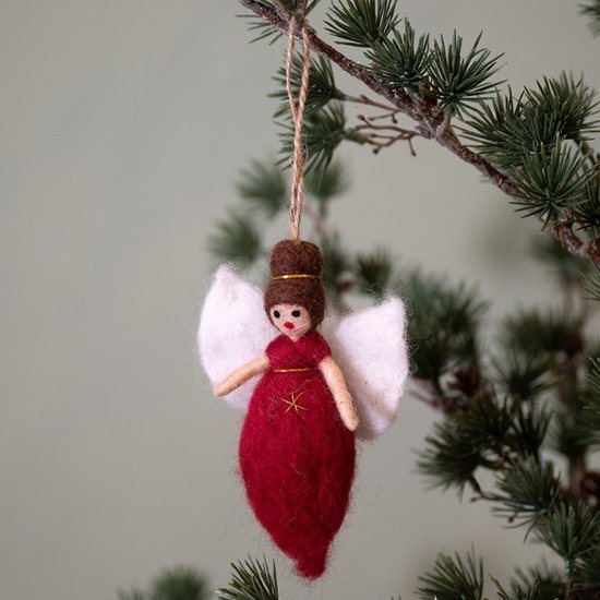 Hanger Vilt - Engeltje Rood & Goud - 13cm - Fairtrade