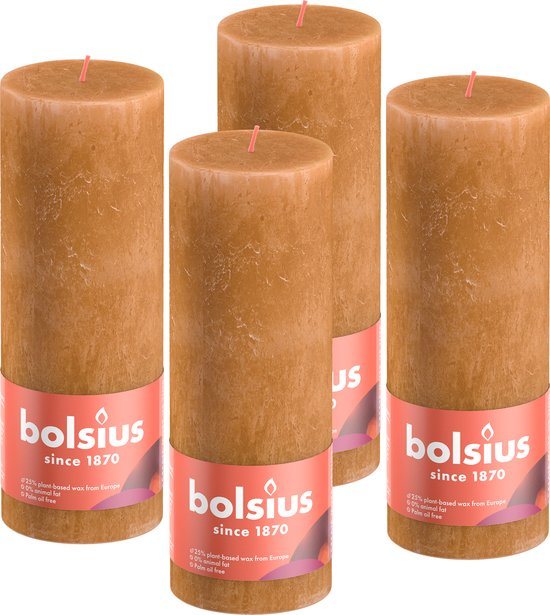 Bolsius - Stompkaarsen Shine - 4 stuk - bruin - 19 x 6,8 cm