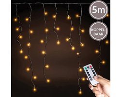 Lichtgordijn - Ijspegelverlichting - LED gordijn - Kerstverlichting - Ijspegel verlichting - 225 LED - Met Afstandsbediening - Voor binnen en buiten - 5 meter - Koppelbaar - Warm wit