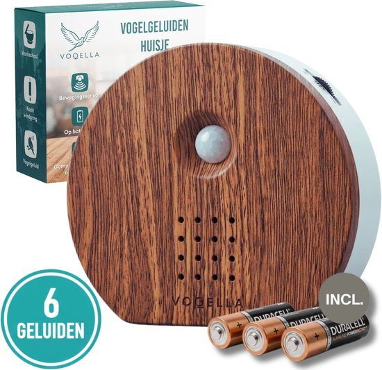 Voqella Vogelhuisje met Geluid - Vogelgeluiden Huisje met Sensor - Vogelgeluiden Huisje voor op Toilet - 6 Geluiden - Donker Hout