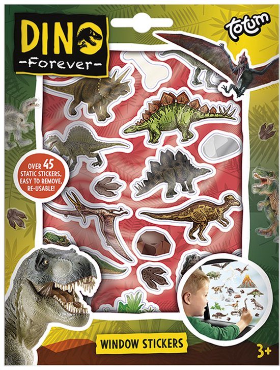 Totum Dino 45 raam stickers dinosaurus - peuter kleuter speelgoed stickeren junior vanaf 3 jaar - niet permanente verplaatsbare stickers