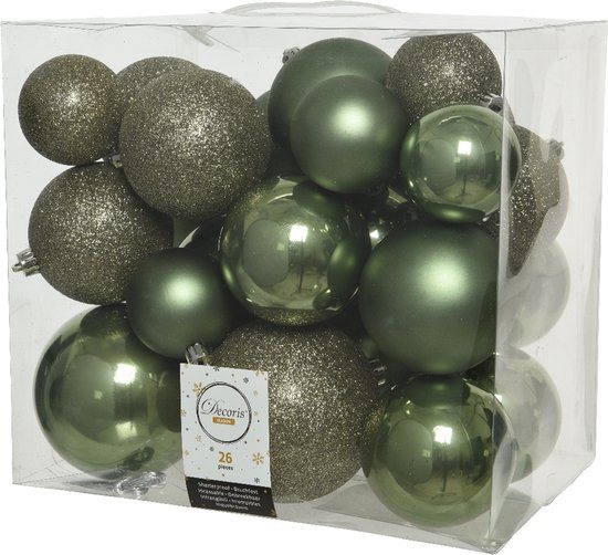 Decoris Kerstballen - 26x st - mosgroen - 6-8-10 cm - kunststof - kerstversiering