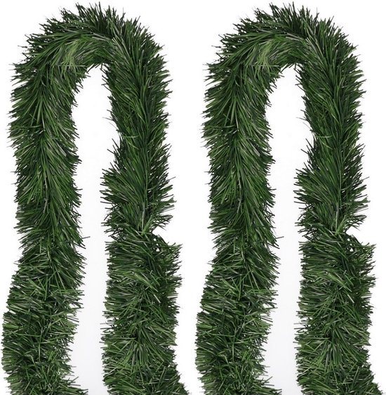 Dennenslinger - 2x - groen - 5 meter - kunststof - guirlande - kerstslinger - kerstversiering - slingers