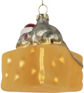 Clayre & Eef Kersthanger Muis 8x8x8 cm Geel Glas