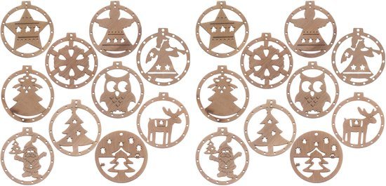Ruhhy Kerstballen - 20x stuks - hout - kerstfiguren - kerstboomversiering - kerst