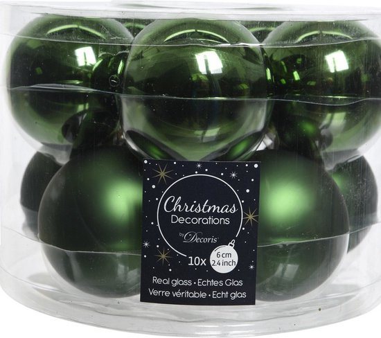 Decoris Kerstballen set - 10x stuks - donkergroen - glas - 6 cm - glans en mat - kerstversiering