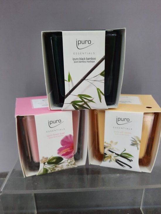 geschenkset geurkaarsen - vanille - flowerbowl - black bamboo- 3x125 gr -moederdaggeschenk - kerstgeschenk - verjaardaggeschenk