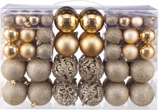 Livano Kerstballen - Kerstversiering - Plastic - Goud - Kerstballenset - 100 stuks