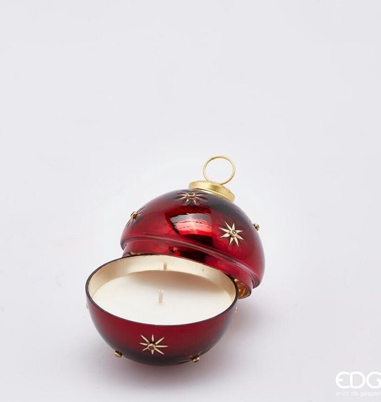 EDG - Enzo De Gasperi Glazen Kerstbolkaars met sterren in glas D9 - rood