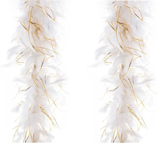 Kerstboom versiering veren Boa - 2x - wit/goud - 2m - kerst decoratie