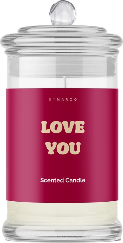 Romantisch Kaarsen Cadeau - By Maroo Geurkaars in Glas met Tekst - Love You - Liefdes Cadeau - Geschenkset vrouwen, moeder, mama, vriendin - Jubileum - Verjaardag - Happy Birthday - Cadeautje voor Haar Volwassenen