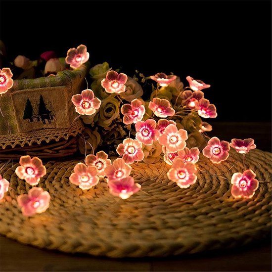 Finnacle - Licht-snoer-Lichtslinger-Lampjes-Roze-Bloemen-Blossom-Sfeer-Verlichting-Feest-Verlichting-Multi-Colour-20-LED-Lampjes-op-Batterij-2-Meter