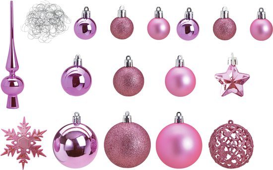 Kerstballen - 110x stuks - met piek - roze - kunststof - 3-6 cm