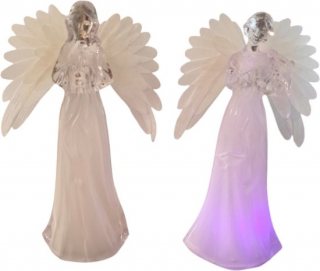 House of Seasons Decoratieve beeld Engel Led fiber mulicolour ,Set van 2 , L12xB8xH22cm