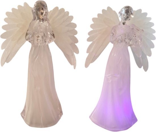 House of Seasons Decoratieve beeld Engel Led fiber mulicolour ,Set van 2 , L12xB8xH22cm