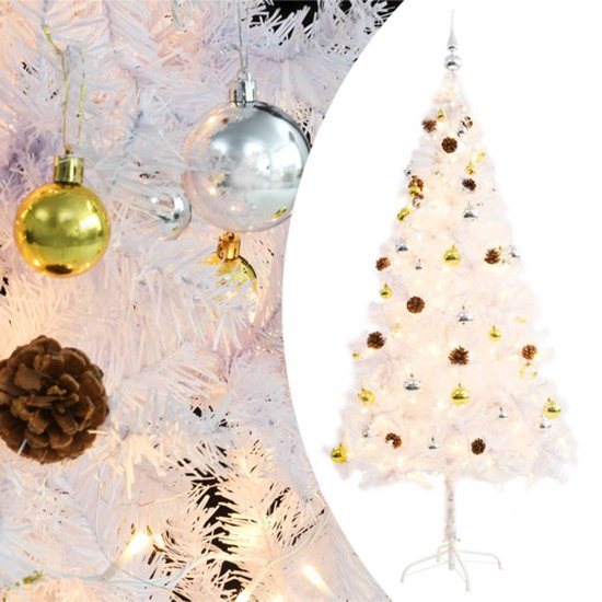 vidaXL - Kunstkerstboom - met - verlichting - en - kerstballen - 180 - cm - wit