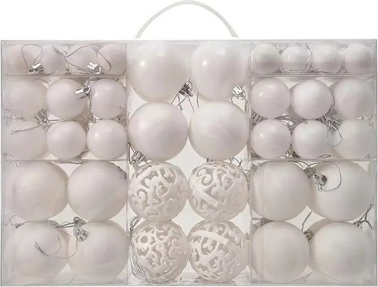 Livano Kerstballen - Kerstversiering - Plastic - Wit - Kerstballenset - 100 stuks