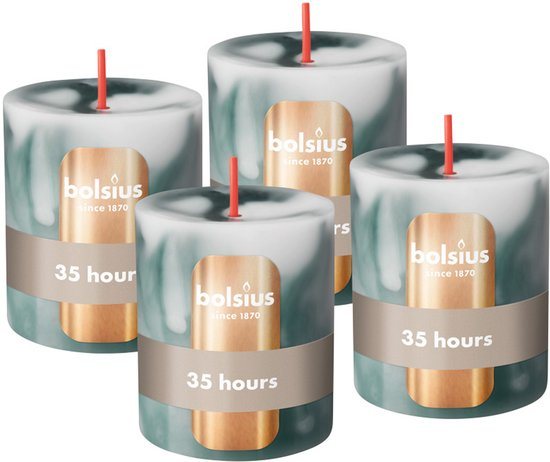 Bolsius Marmer Stompkaars - Marble - Groen - 4 stuks - 8 cm - 35 Branduren