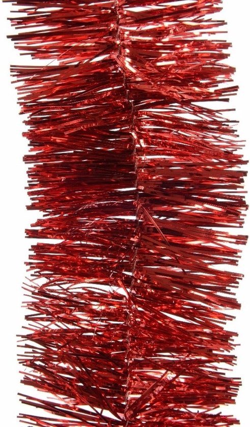 Decoris Kerstslinger - 3x - rood - lametta - 270 cm - glanzend - guirlande - kerstboomslinger