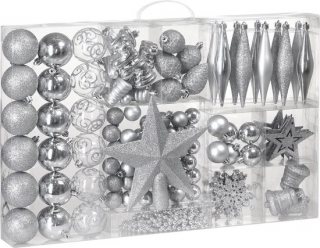 Deuba Kerstboomballen - Set van 102 Kunststof Ø3-6cm - Mat Glanzend Zilver