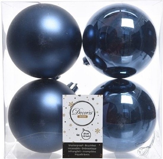 Decoris Kerstballen - 4x st - donkerblauw - 10 cm - kunststof - kerstversiering